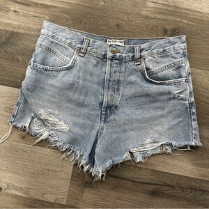 We The Free People Light Blue Distressed Denim high Rise Shorts Size 30